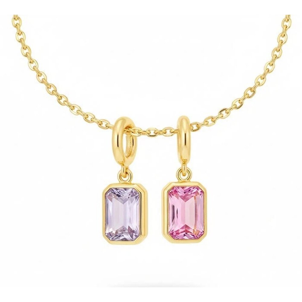 Created Alexandrite & Pink Sapphire Pendants 14k Yellow Gold Plated (.925)